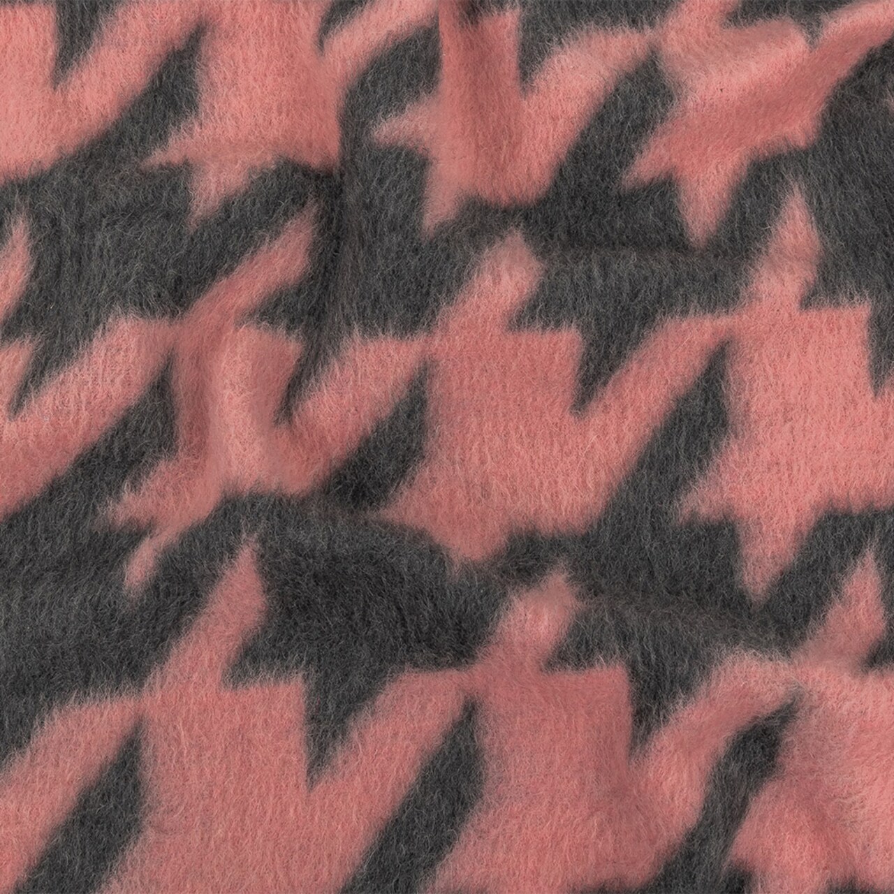1 Yard Pink and Charcoal Houndstooth Brushed Fuzzy Wool Knit 58’’ Width